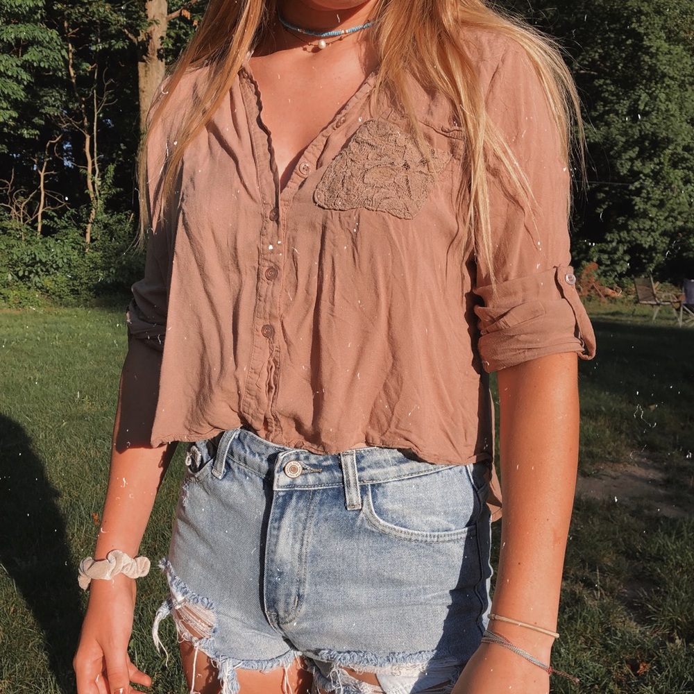 COPY - Light Brown Cropped Button Down
